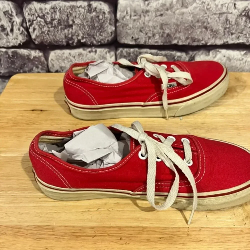 Vans Red Fabric Upper Lace Up Sneakers Size 7